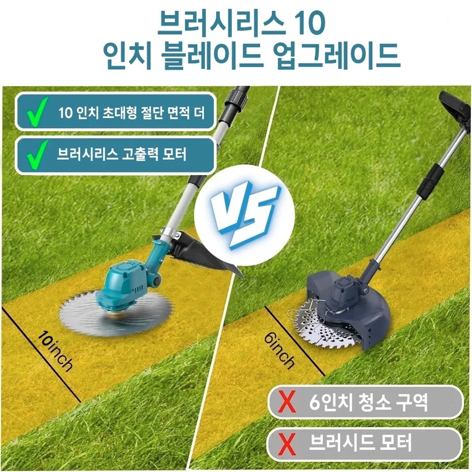 충전식 예초기 무선 전기 전동 제초기 잔디깎기 접이식 10인치 2배터리 풀구성 1세트 이미지 6