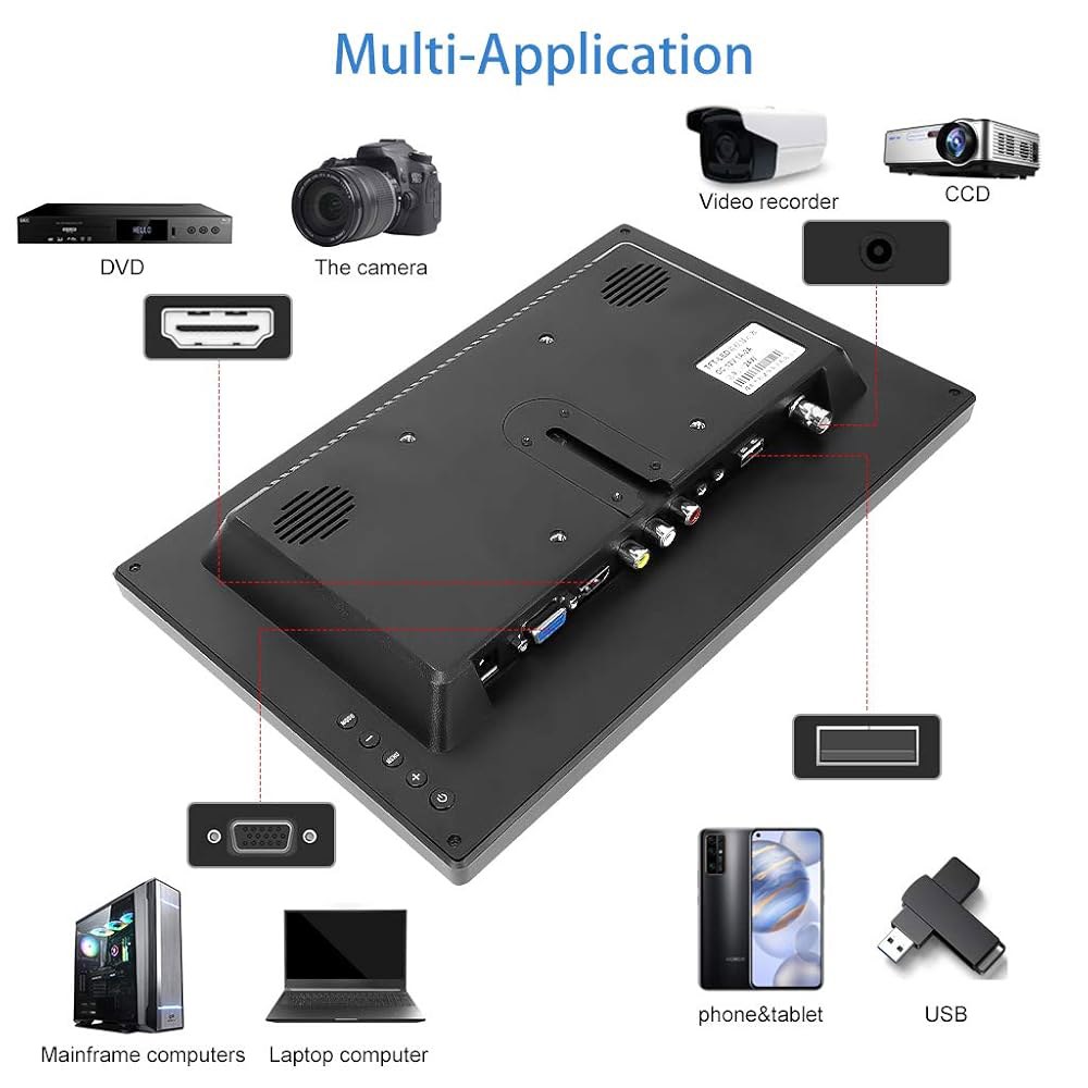 Prechen 11.6인치 보안 모니터, 소형 감시용 DVR 카메라 컴퓨터 USB CCTV 1366x768 모니터 AV 가정 디스플레이, BNC 및 입력, 사무실 VGA 감시 포함 - 상세 이미지 3