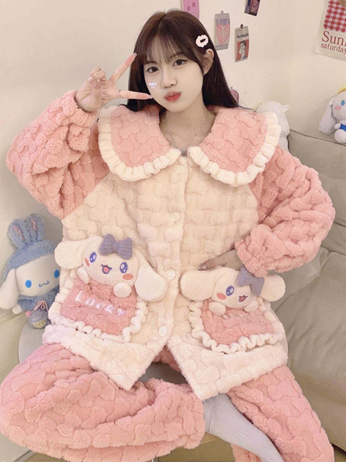 산리오 수면잠옷 시나몬롤 여성 가을 겨울 산호 플리스 귀여운 홈웨어 TN-22321 S 30.0-40.0kg - 상품 이미지