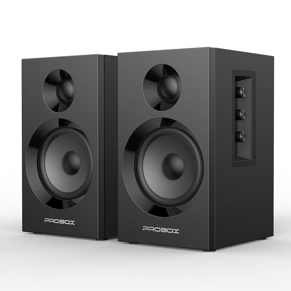 Probox BT16 HiFi 책장 스피커 가능한 - USB DAC 5.3, 스테레오 전원 24비트 PC 60W(30Xx2) 있는 블루투스 및 트레블/베이스가 우퍼, 컴퓨터 3.5 - 상품 이미지