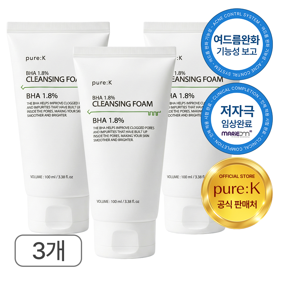 퓨어케이 바하 1.8% 여드름 피지 약알칼리성 클렌징 폼 100ml, 3개 제품 이미지