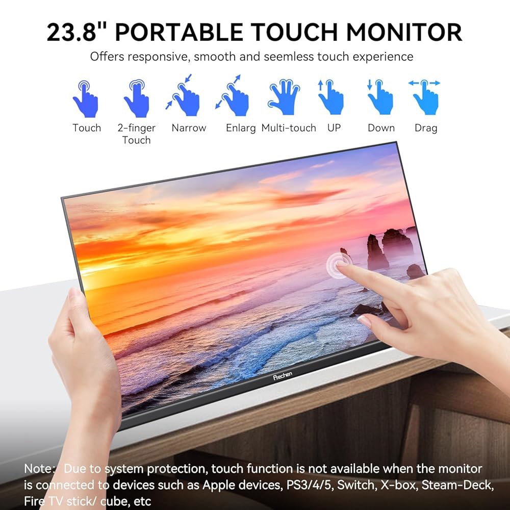 23.8인치 휴대용 터치스크린 모니터 100 조절 90 HDMI 번째 1080P, VESA, 포함, USB-C 내장 VA 스크린 가능한 75Hz 노트북/PC/휴대폰용 sRGB 스피 - 상세 이미지 2