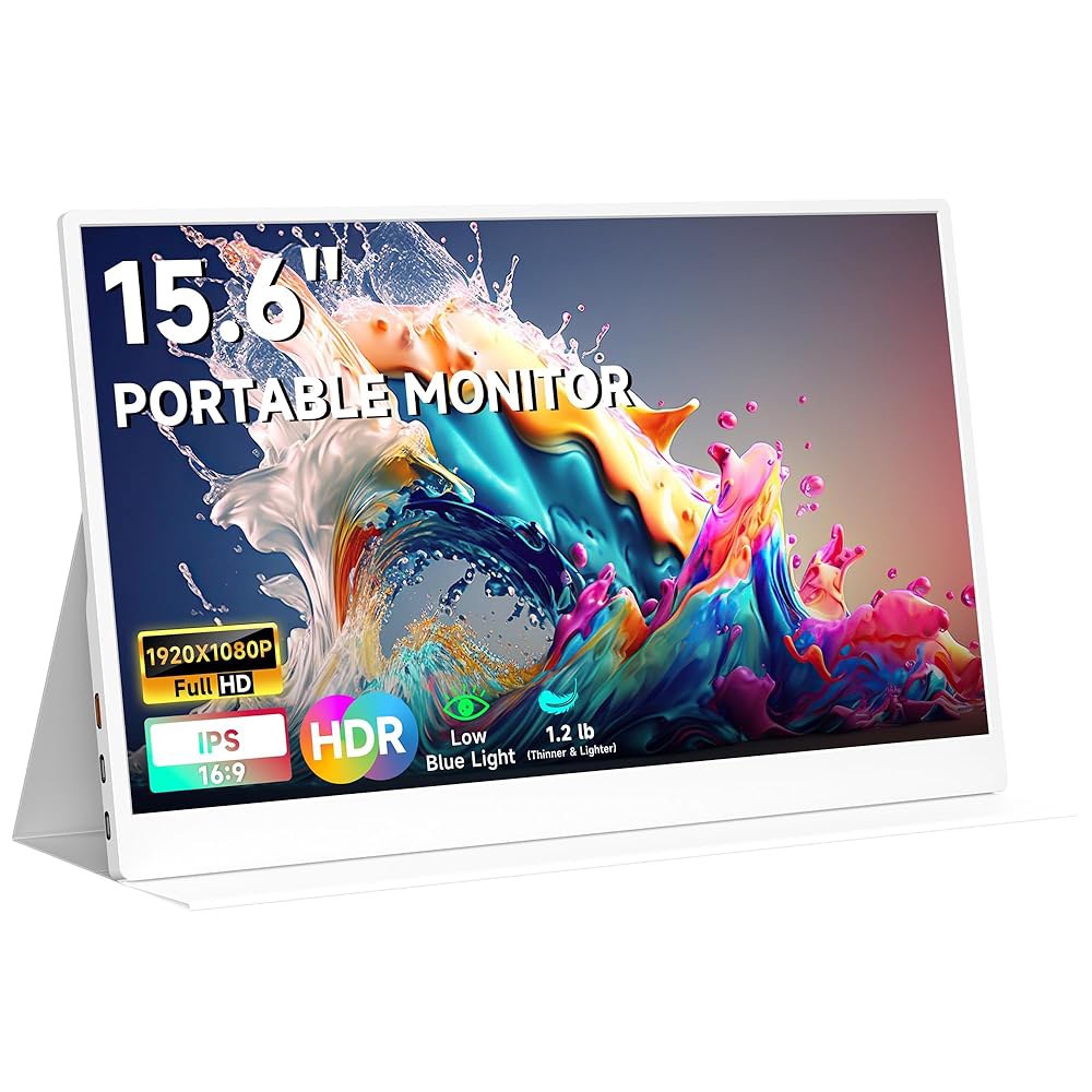 AYY 휴대용 모니터 15.6인치 1080P 컴퓨터 듀얼 모니터, 스마트 게이밍 PC - FHD 커버, 스위치와 디스플레이, MAC 노트북 Xbox 스피커 포함 USB-C/HDMI - 상품 이미지