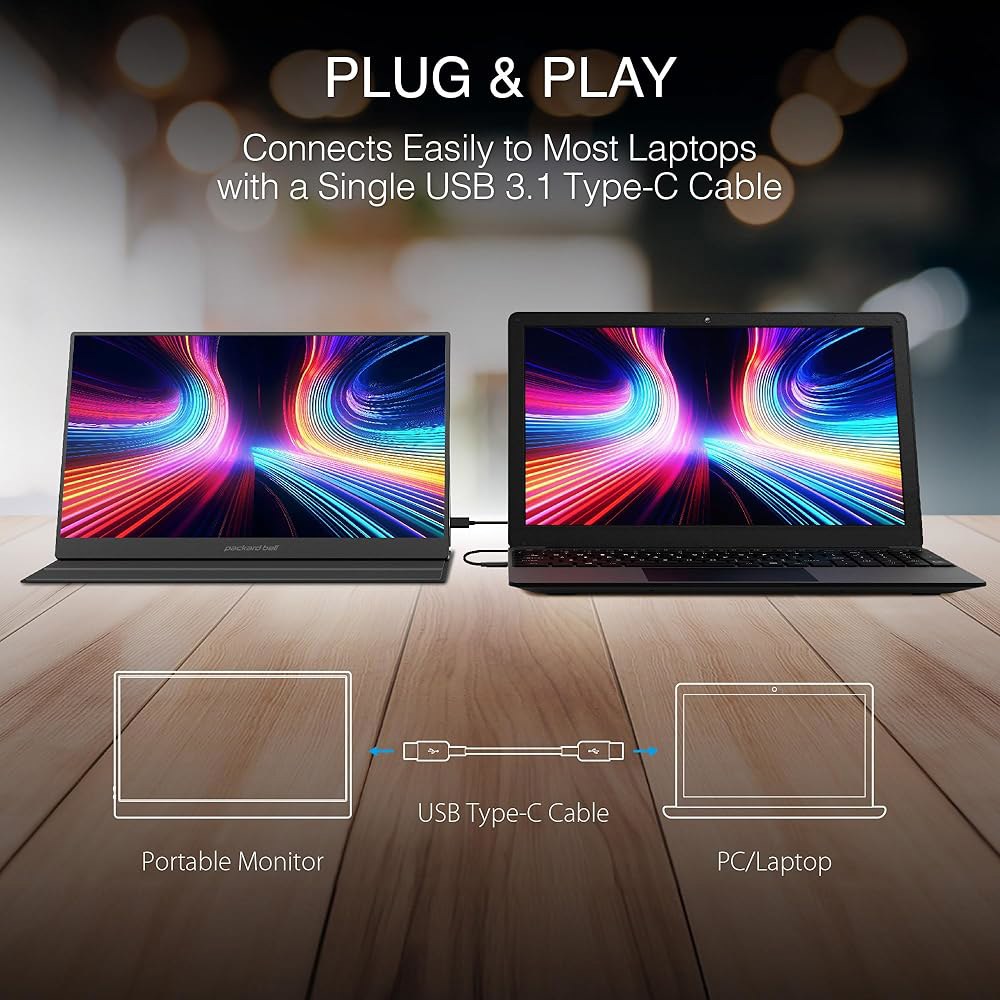 Packard Bell 15.6인치 휴대용 FHD 스피커, 이상적인 HDR, 플레이가 휴대폰 앤 디스플레이 및 HDMI, 있는 외부 노트북, 울트라 플러그 맥에 슬림 - 모니터 - 상세 이미지 2