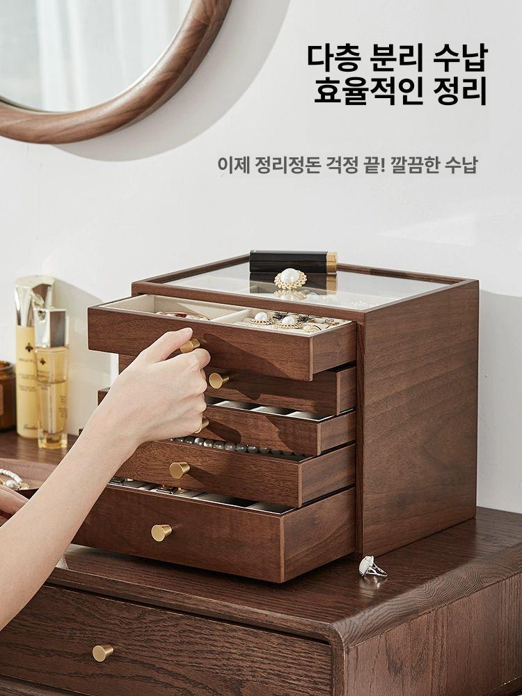 원목 쥬얼리 잠금 목걸이 보석함 디스플레이 진열 진열대 4단 투명 주얼리 박스 - 상세 이미지 2
