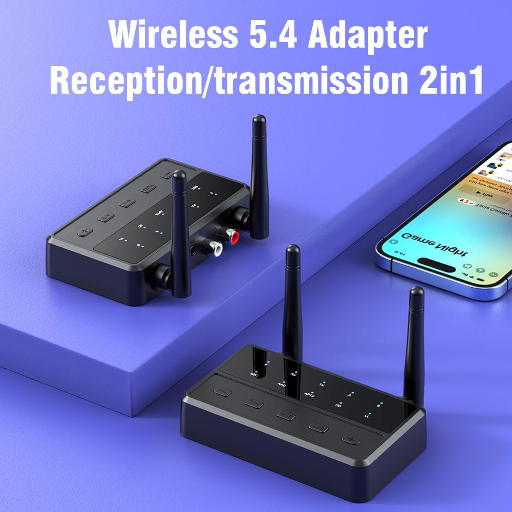 블루투스 5.4 TV 홈 스테레오 aptX AUX/RCA 볼륨 스테레오용 입력 HD 송신기 수신기, 컨트롤, 저지연 헤드폰 스피커 오디오 어댑터, PC용 무선 - 상세 이미지 2
