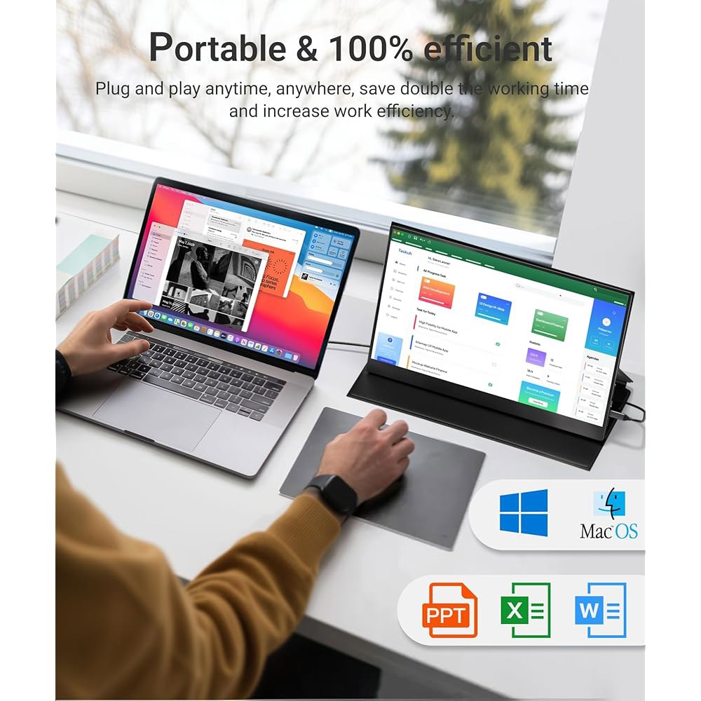 Ingnok 휴대용 모니터, 15.6인치 FHD USB-C 맥, 초박형, 플러그 어시스턴트 및 앤 사무실 스크린, 스피커, 내장 1080P 스위치/PS5용 여행 노트북, 플레이, - 상세 이미지 2
