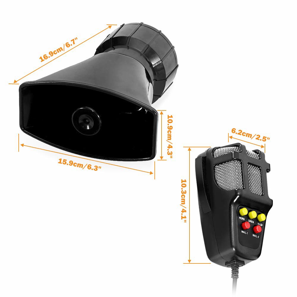 자동차 사이렌 스피커 100W 12V 시스템 PA 앰프 사운드 마이크 비상 5톤 5 Tone / color button - 상세 이미지 2