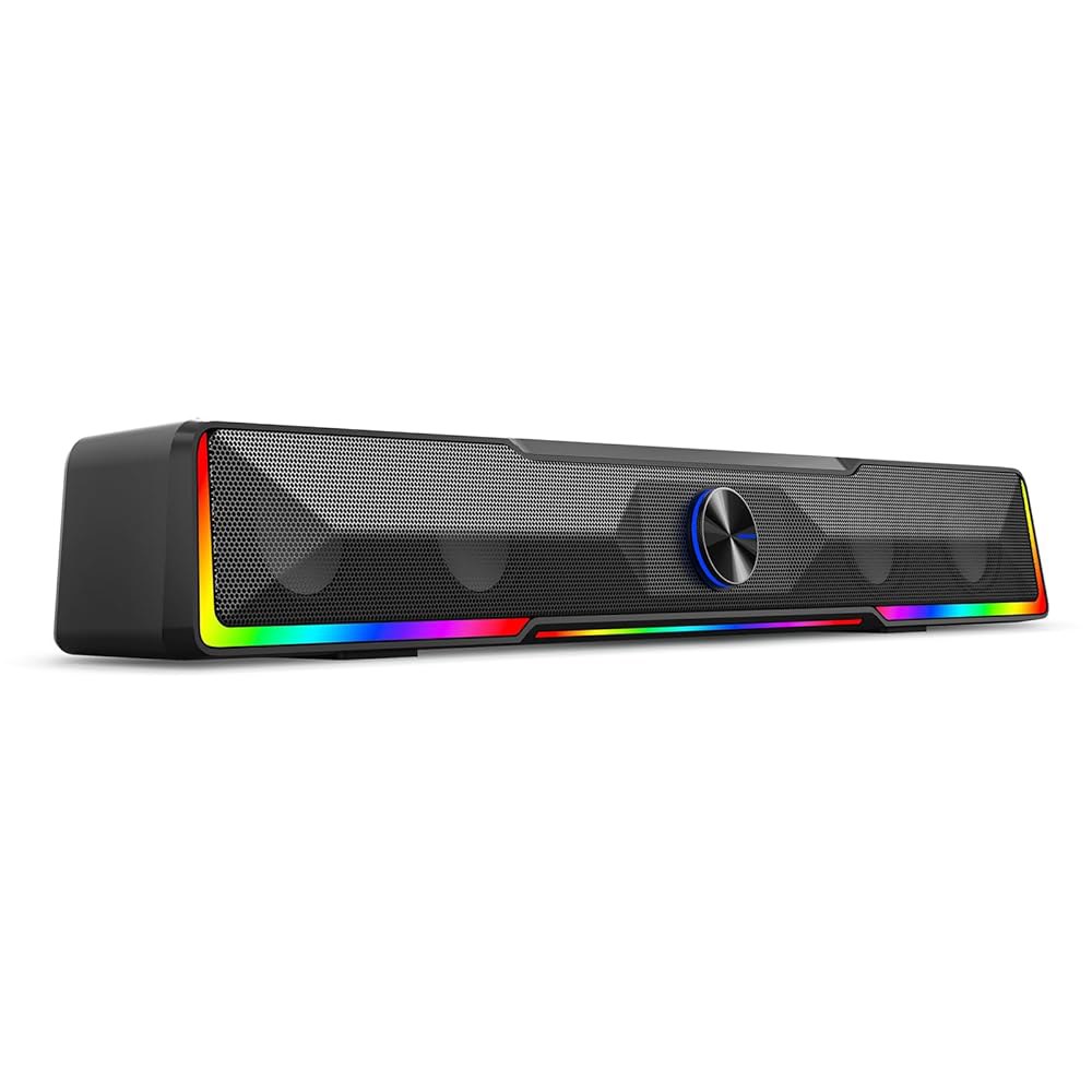 Redragon GS516 컴퓨터 스피커, 블루투스/USB - PC/TV/태블릿용 싱크 오디오 라이트 선명한 백라이트가 있는 연결 유선 볼륨 블랙 듀얼 USB RGB 전원, 손잡이 - 상품 이미지
