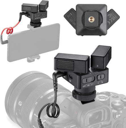 [해외]ZENIKO OC-D1 카메라/스마트폰용 스테레오 듀얼 샷건 마이크 쇼크 마운트 포함 비디오 180도 회전 컴팩트 게인 컨트롤 및 저음역 컷 필터 카디오이드 카메라