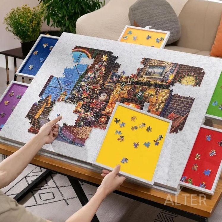 퍼즐 작업대 퍼즐판 서랍 수납 테이블 받침대 다크 그레이+서랍 77x53.6cm - 상세 이미지 4