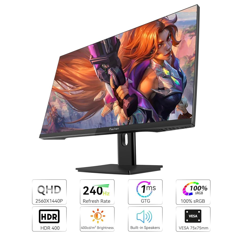 27인치 2K 240Hz QHD 2560x1440P HDMI 2개 1.4 디스플레이 VESA 포트 PC 및 게이밍 AMD 프리미엄 지원, 내장 100 400cd/m , 1ms, - 상세 이미지 2