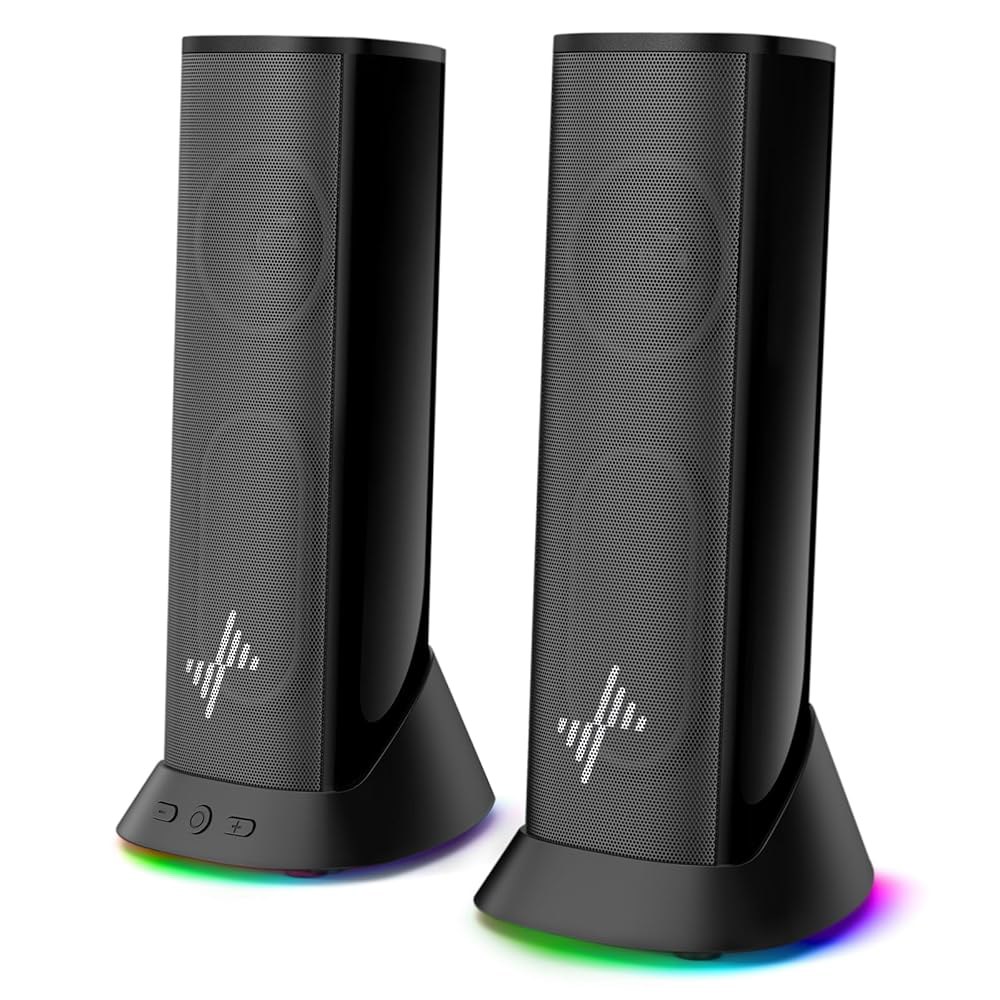 Nylavee 컴퓨터 스피커, RGB 조명이 있는 모니터, 플러그 앤 몰입형 및 USB/USB-C 노트북, 3.5mm 게임용 데스크탑 사운드, PC, 플레이 - 상품 이미지