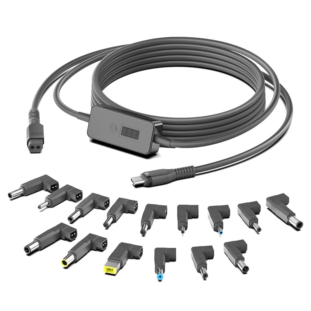 HKY 2.1m(7피트) USB C - 스피커 적합 DC 5V-9V-12V-15V-20V-28V 조절 어댑터, 폰 범용 고속 키트 충전기 노트북 출력 충전 15피스 커넥터 가능한 - 상품 이미지