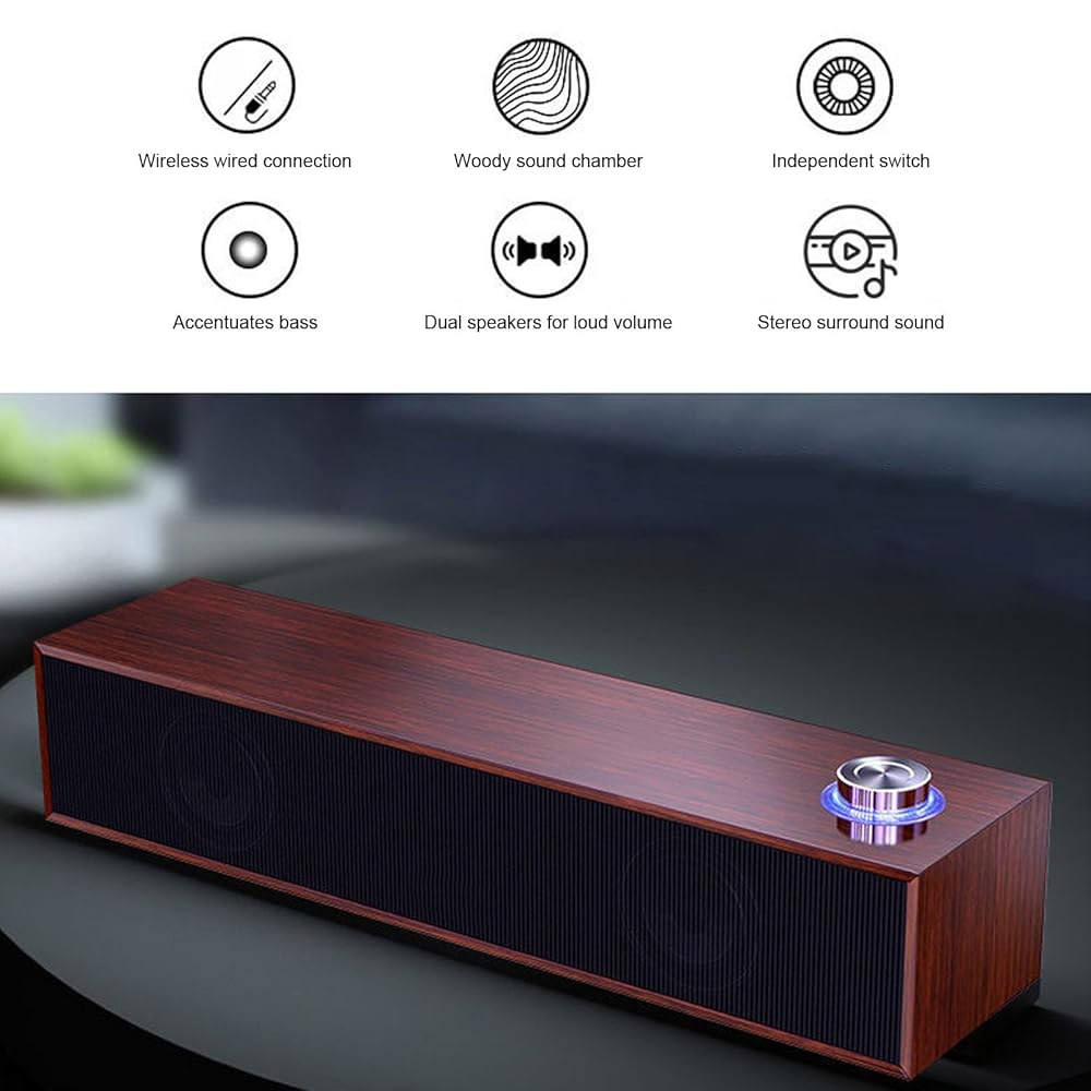 데스크톱용 목재 컴퓨터 스피커, 스테레오 플러그 볼륨 USB 미니 소형 3.5mm 플레이, AUX 플레이 앤 사운드가 손잡이, 사운드 전원 PC 바 있는 - 상세 이미지 3