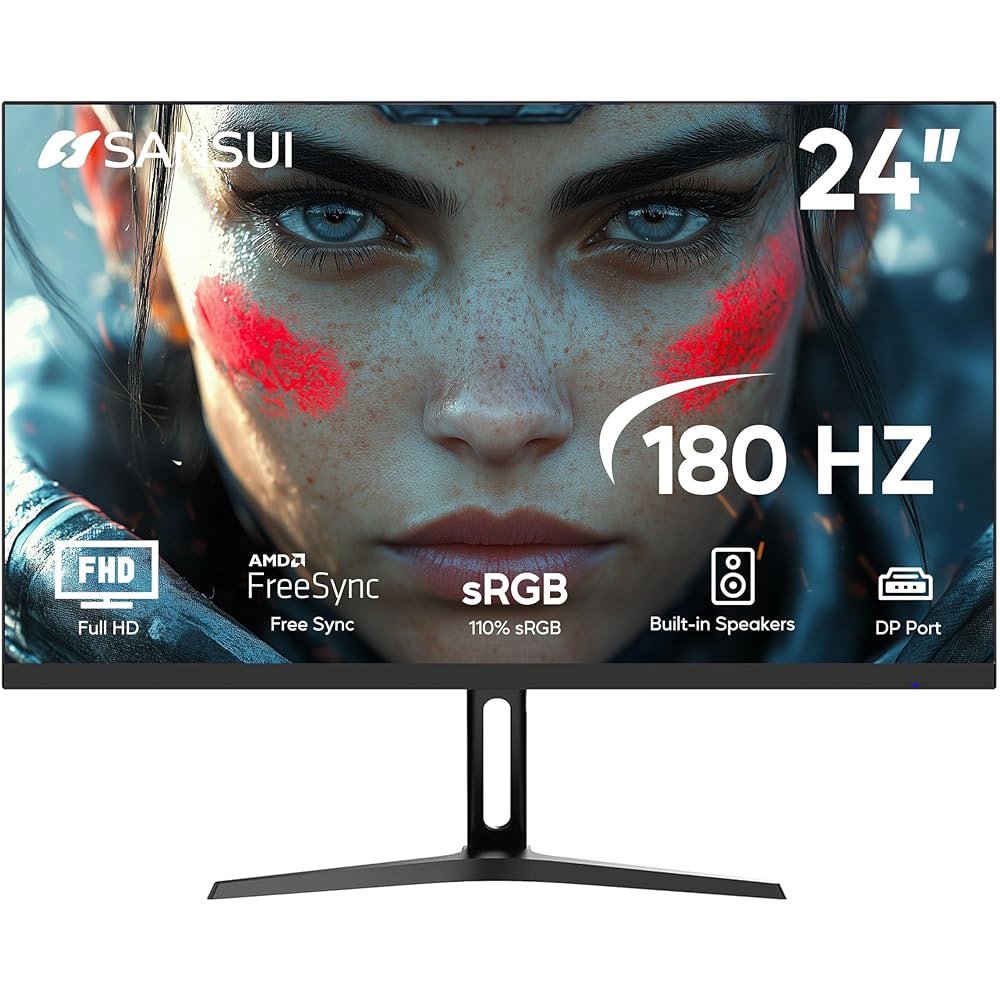 180Hz 24인치 PC 모니터, 컴퓨터 적응형 블랙 110 모니터 스피커가 기울기 내장 VESA 조절 sRGB 디스플레이 FHD HDMIx2 동기화, 가능, 있는 포트 호환 10 - 상품 이미지