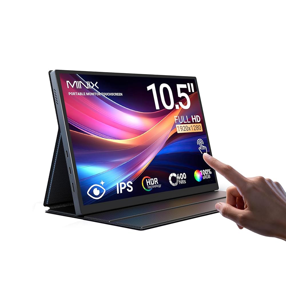MINIX SF10T 휴대용 모니터 10.5인치 외장 맥 178 로우 IPS 노트북 케어 아이 뷰/내장 스위치용 PC 듀얼 Xbox PS4/5 스피커 포함 와이드 스마트 블루라이트 - 상품 이미지