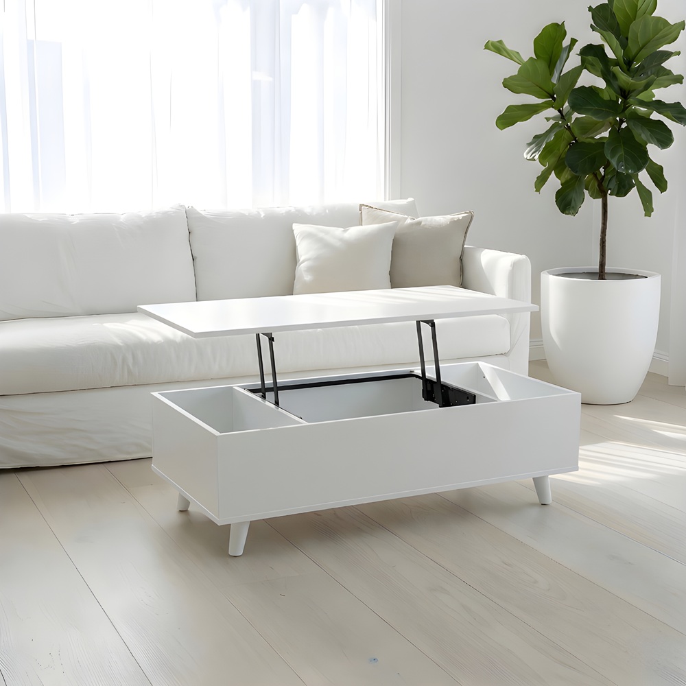 라노스 템바보드 리프트업 소파 거실 테이블 사각형 1200x600mm, 화이트