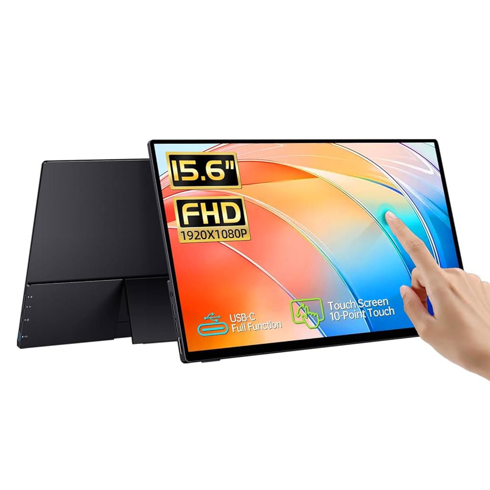CAPERAVE 15.6인치 휴대용 모니터 터치스크린, 휴대폰 HDMI 노트북 C 스피커가 IPS FHD 외부 USB 터치 및 스크린, 모니터, 있는 강화 컴퓨터 유리가 Xbox - 상품 이미지