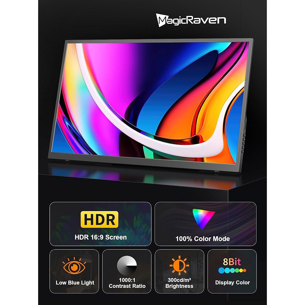 MAGICRAVEN 18.5인치 휴대용 디스플레이, 1080P 노트북 모니터, PC 스위치용 게이밍 스마트 익스텐더 있는 세컨드 Xbox 커버가 대형 스피커 스크린, 100Hz - 상세 이미지 2