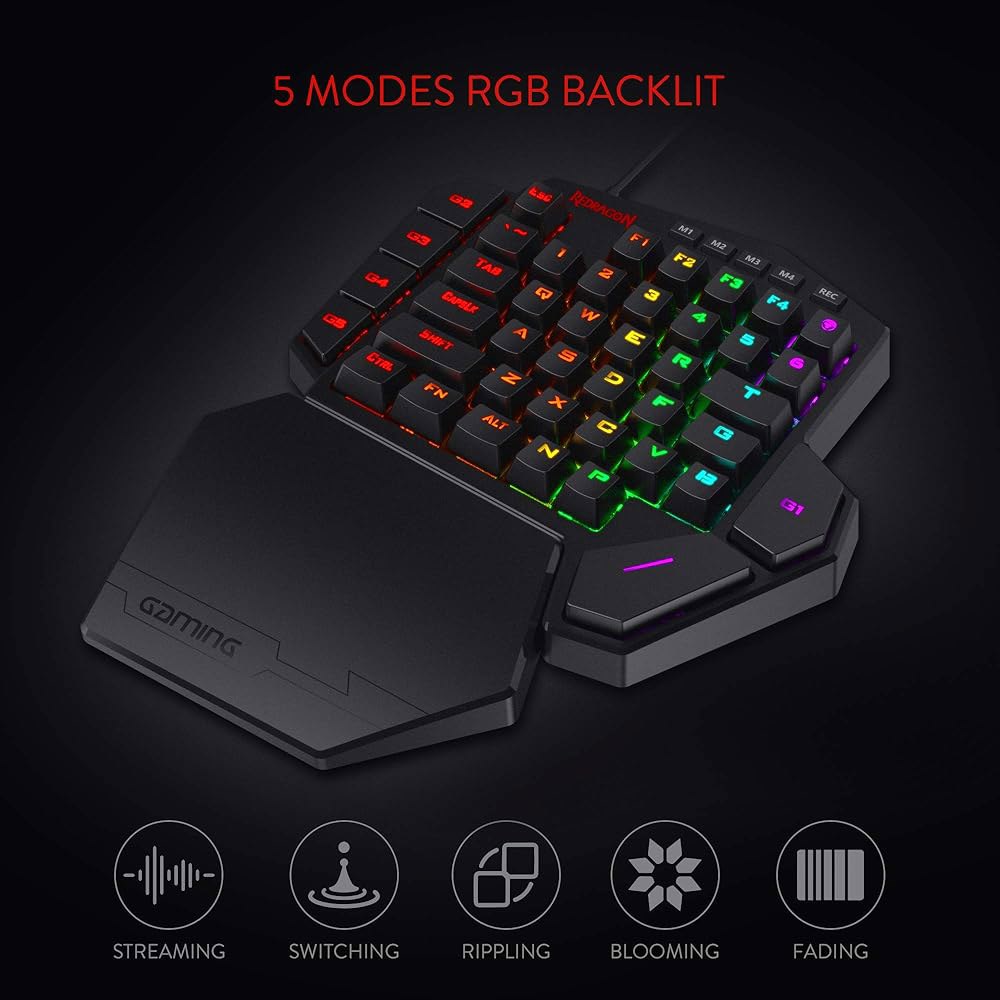 Redragon K585 DITI 한손 RGB 기계식 게이밍 키보드 타입-C 프로 키패드 온보드 매크로 키 7개 탈부착 손목 받침대 42개 (블랙-블루 스위치) - 상세 이미지 2