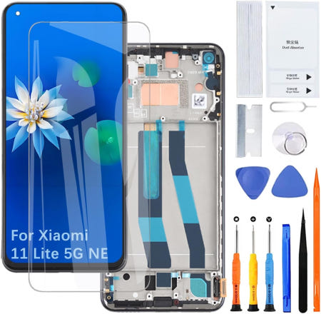 Xiaomi 11 Lite 5G NE TFT 2109119DG 2107119DC 2109119DI용 디스플레이 스크린 LCD 교체 어셈블리 키트 (프레임 포함 블랙)