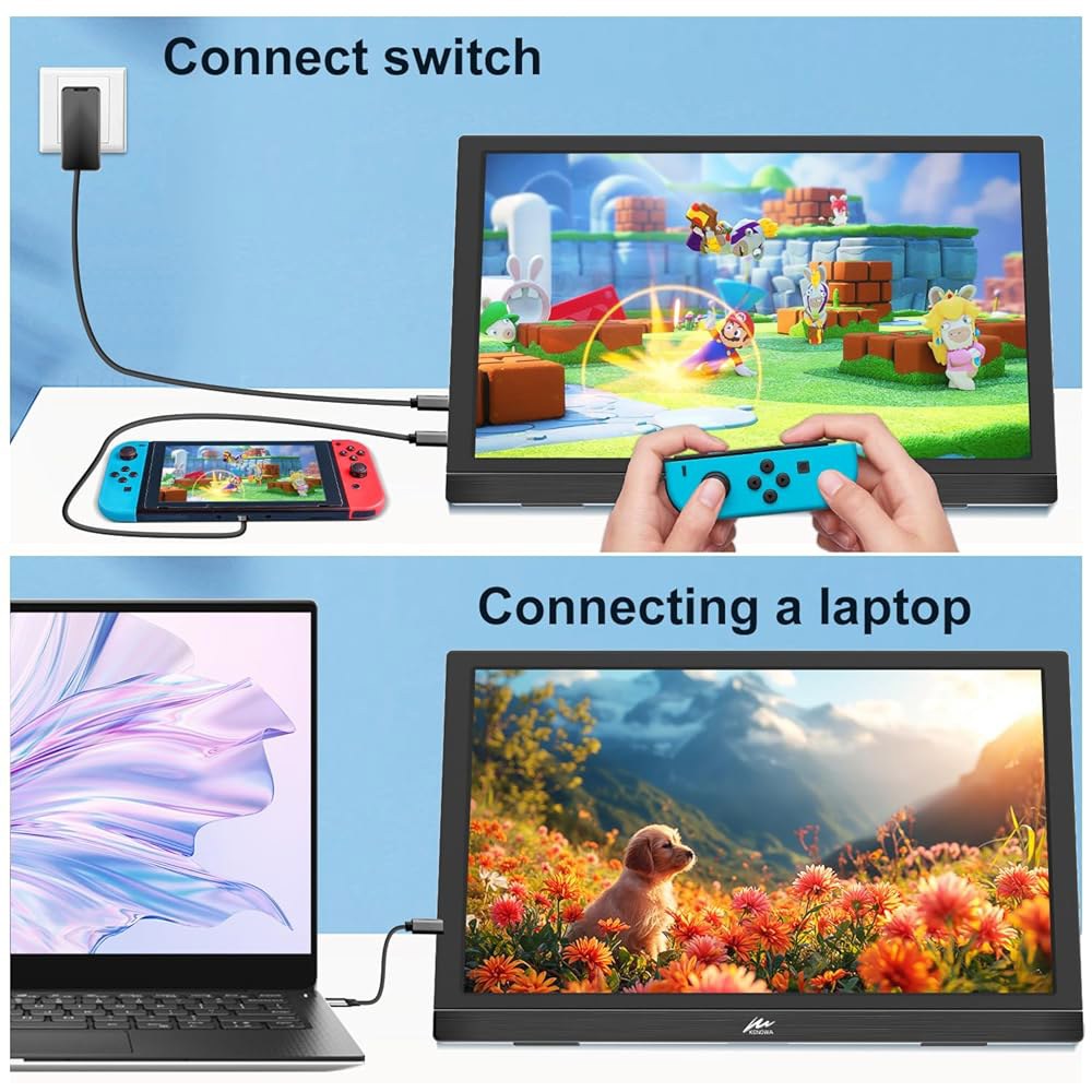 Kenowa 13.3인치 휴대용 모니터 FHD USB-C 외장 스피커 PS4/5 Latop PC HDMI 내장 폰 여행용 모니터, Xbox용 맥 LED 디스플레이, 포함, 1366 - 상세 이미지 2