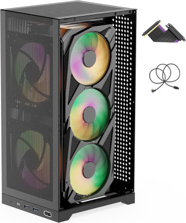 [해외]ShinySnake L400 메쉬 Mini ITX 게이밍 케이스 - 12.1L 소형 폼팩터 고성능 통풍 최대 350mm 수직 GPU 장착 ATX Black + PCI-e 3