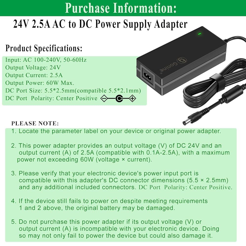 Gonine 24V 2.5A DC 전원 바, 조명, 팁 60W 스트립 포함. 스피커용 8가지 장치 AC LED 공급 100-240V 0.1-2.5A 사운드 어댑터 - 변압기, 24 - 상세 이미지 2