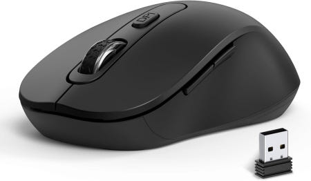 ACOZYKITTEN [해외]노트북 PC 크롬북 맥북용 무선 마우스 USB 나노 수신기가 있는 무음 사이드 버튼 2400 DPI 미끄럼 방지 롤러 6 인체공학 컴퓨터 - 검은색 AT258-Black