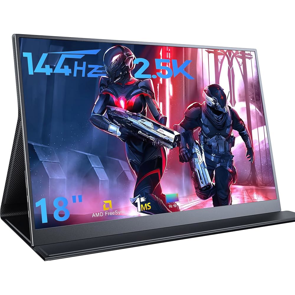 2.5K 휴대용 게이밍 모니터, 18인치 USB 및 Xbox 스위치용 PC 스마트 듀얼 노트북 번째 여행용 HDMI 폰 모니터 C PS4/5 컴퓨터 스피커 144Hz IPS 스크린 - 상품 이미지