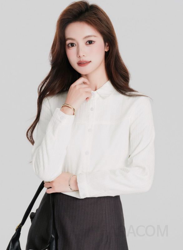 여성 데일리 루즈핏 따뜻한 기모 안감 베이직 셔츠 카라 포켓 긴팔 블라우스 오피스룩 출근룩 격식룩 정장 이너 상의 - 상세 이미지 5