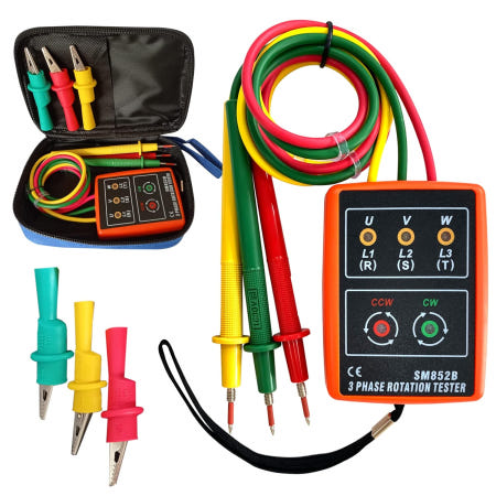 Soonkoda [해외]3 위상 시퀀스 테스터 회전 미터 체커 20Hz-400Hz 표시기 순서 감지기 시퀀서 60V ~ 600V AC(LED 및 버저 SM852B 포함)