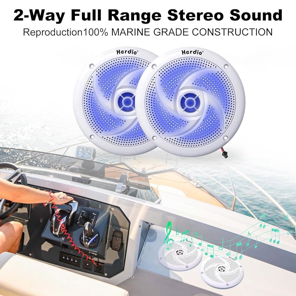 Herdio 10.2cm(4인치) 80W 방수 해양 적합한 슬림 카트에 UTV, ATV, LED RV, 골프 스타일 (1쌍, 화이트) 보트, 내후성, 로우 양방향 - 조명이 스피커 - 상세 이미지 2
