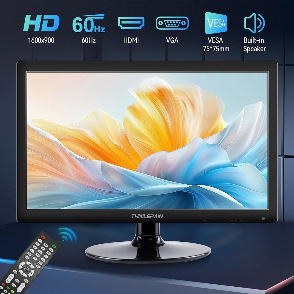 Thinlerian 17.3인치 컴퓨터 모니터, HD VGA 디스플레이, HDMI 내장 블랙 1600x900 VESA 5Ms, 스피커, 60Hz, PC 장착 가능, - 상세 이미지 2