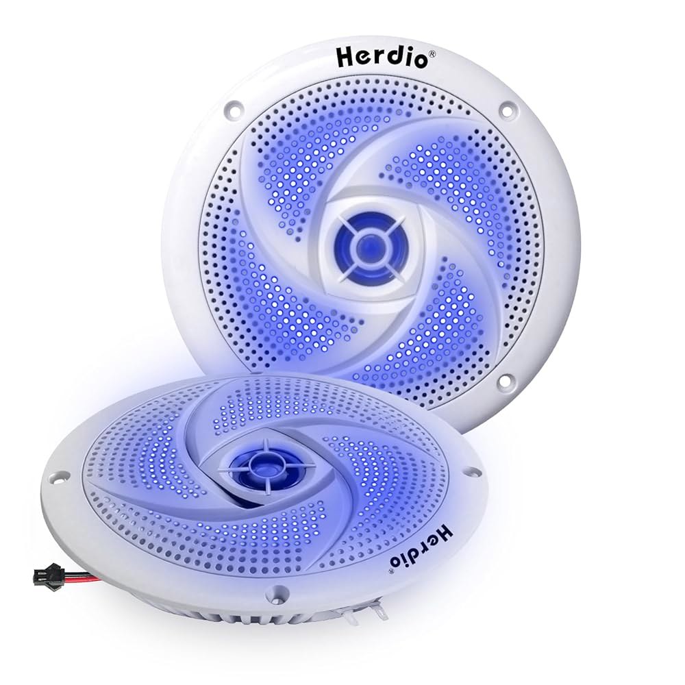 Herdio 10.2cm(4인치) 80W 방수 해양 적합한 슬림 카트에 UTV, ATV, LED RV, 골프 스타일 (1쌍, 화이트) 보트, 내후성, 로우 양방향 - 조명이 스피커 - 상품 이미지