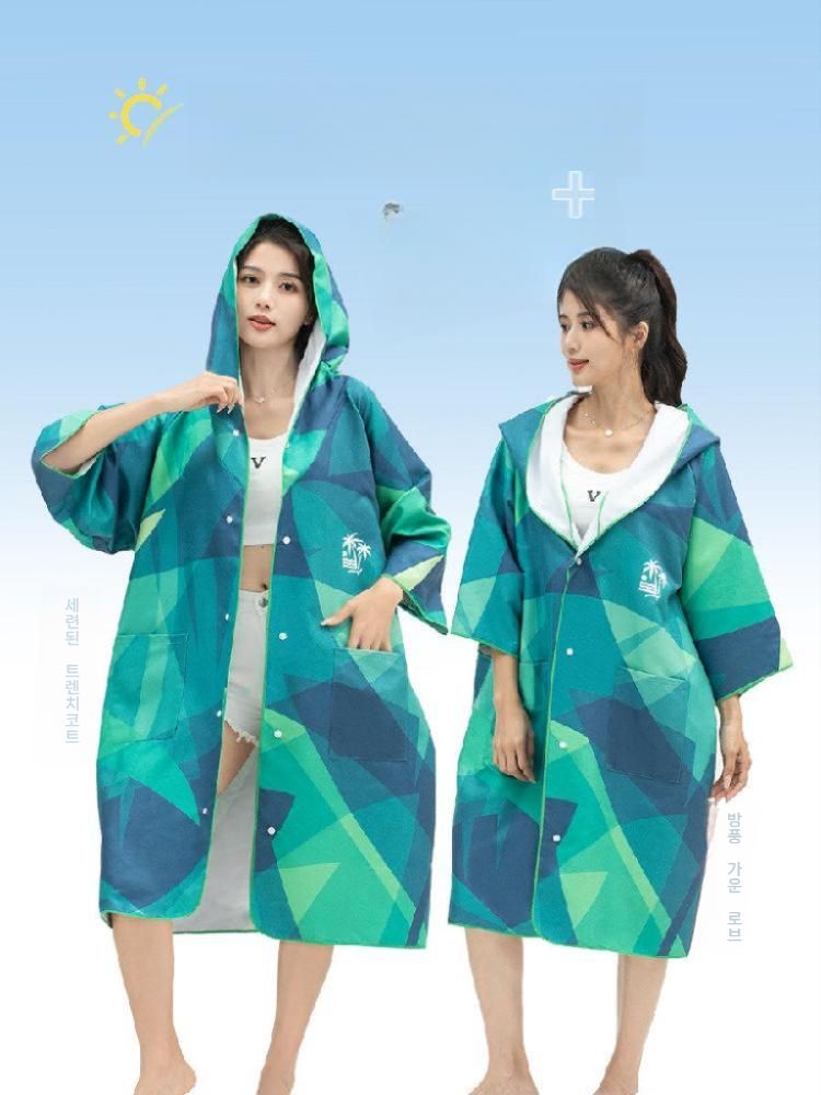 여성 수영가운 후드 빠른 비치웨어 망토 비치가운 커플 프리사이즈 - 상세 이미지 2