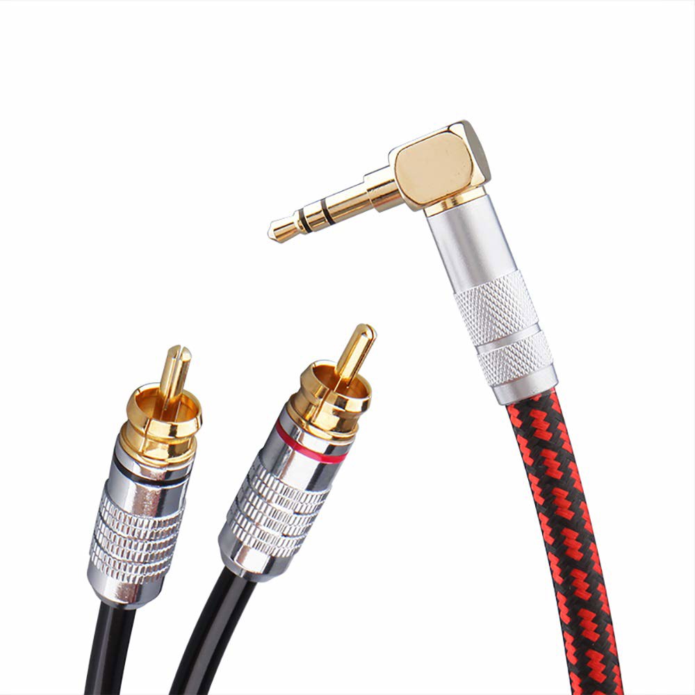 Primda Audiophile 오디오 케이블 스테레오 MP3, HDTV용 수 CD, 스마트폰, RCA 레드 (6피트)) 시어터, 홈 - 3.5mm 태블릿, (직각 스피커, - 상품 이미지