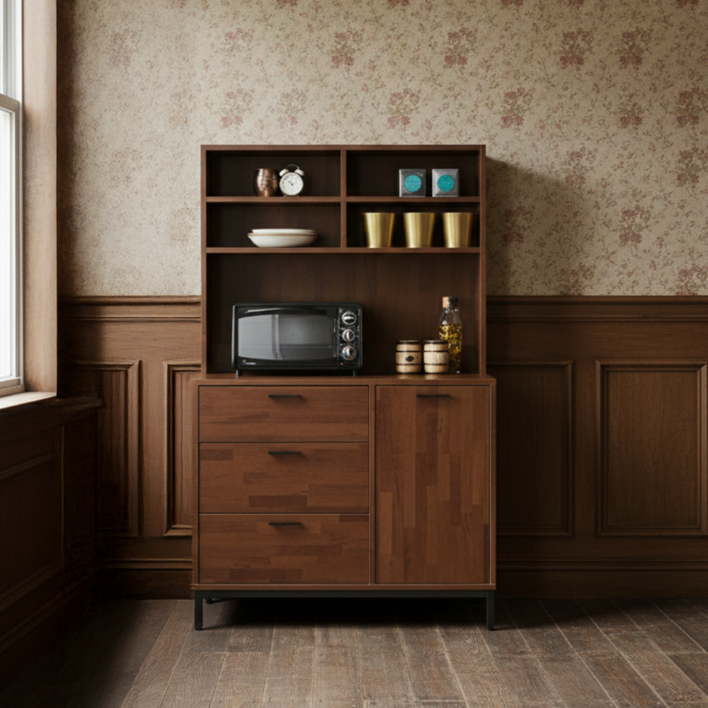 몬드 식기장 냉장고장 홈바 홈카페 주방보조 수납장 꾸미기 카페장 1000x550x1635mm, 6단, 멀바우