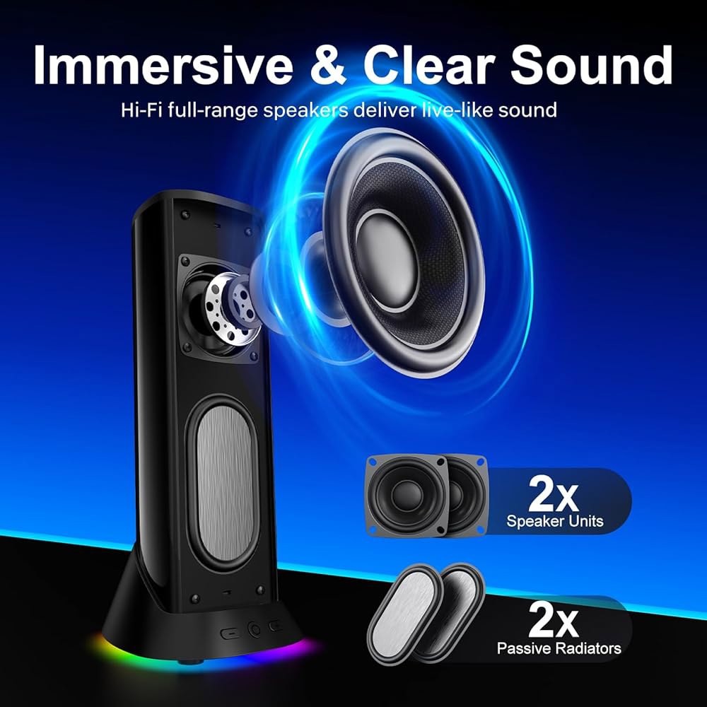 Nylavee 컴퓨터 스피커, RGB 조명이 있는 모니터, 플러그 앤 몰입형 및 USB/USB-C 노트북, 3.5mm 게임용 데스크탑 사운드, PC, 플레이 - 상세 이미지 2
