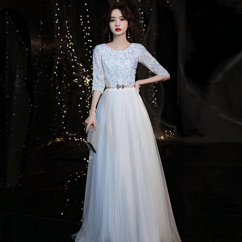 이브닝 드레스 이브닝드레스 파티룩 교회 성가복 연주회 화이트 s - 상품 이미지