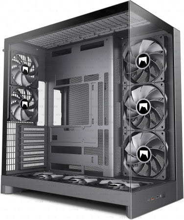 [해외]HYXN H2 (2026) ATX PC 케이스 - 사전 설치된 8개의 NoLED 팬(6X140mm 2X120mm) 대형 듀얼 챔버 미드 타워 공기 흐름 게이밍 Black