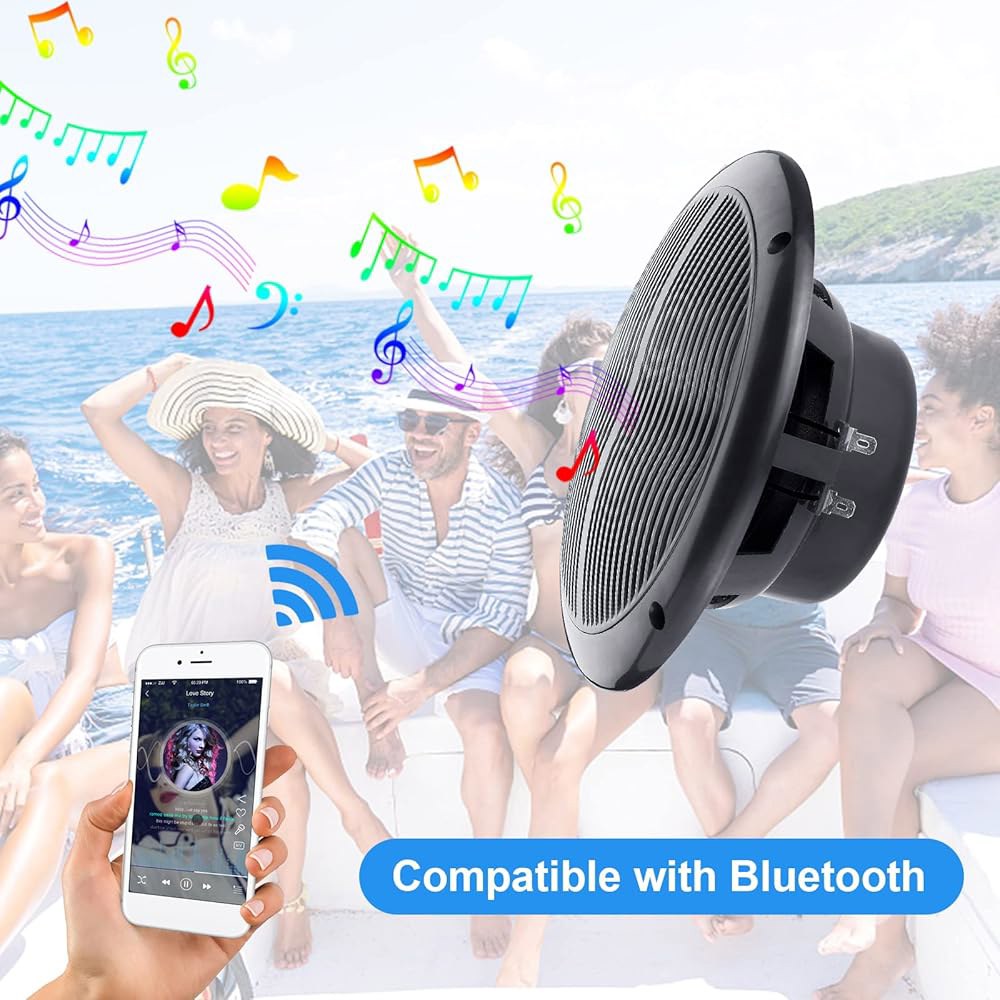 Herdio 16.5cm(6.5인치) 해양 블루투스 스피커 120W 보트 피크 카트 블랙 사용, 쌍, 양방향 자동차/ATV/UTV/골프 스피커, White - 상세 이미지 2