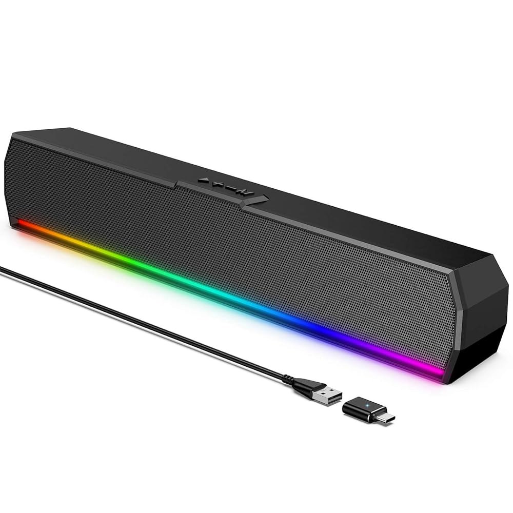 Kunodi 데스크탑 모니터용 USB 컴퓨터 사운드가 스테레오 조명 작업용 플레이, PC 모니터 C 플러그 있는 다채로운 스피커, 전원 앤 노트북 태블릿 모드, Black - 상품 이미지