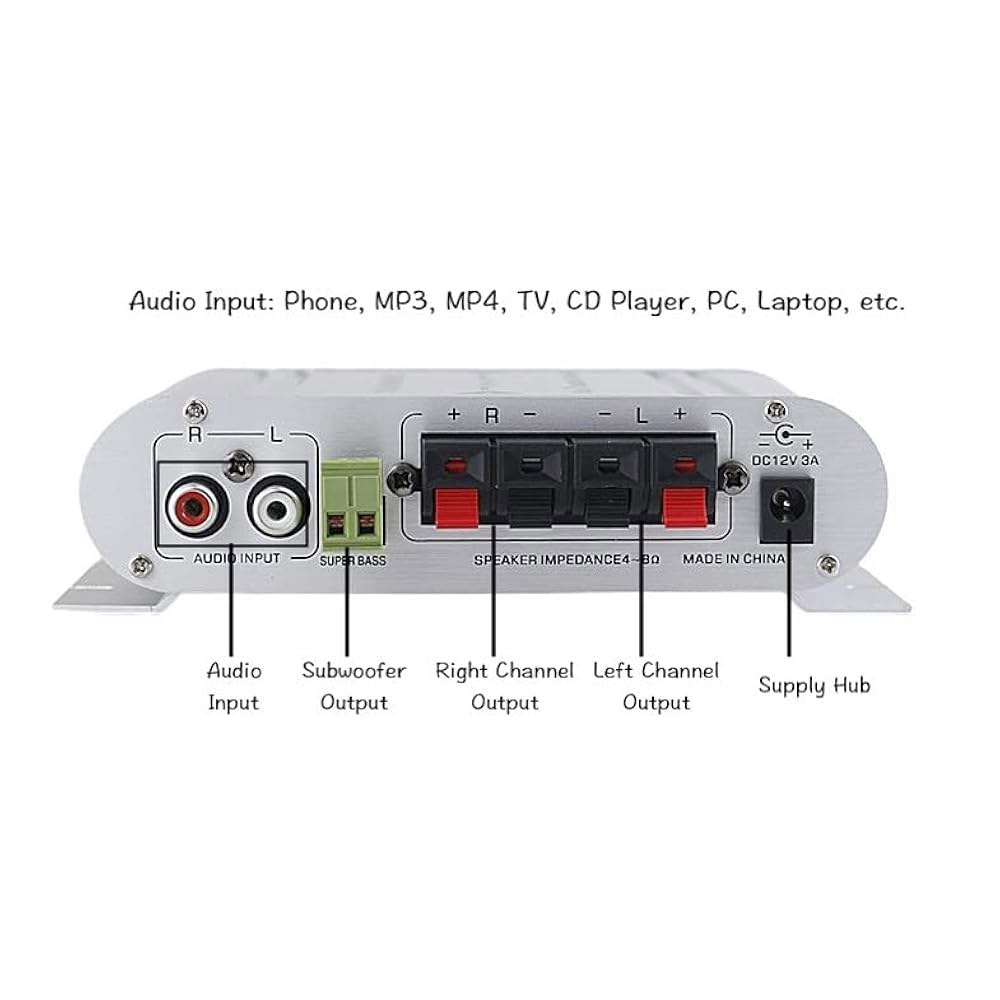 Sundeer 2.1 채널 미니 앰프 20W+20W+40W 파워 MP3 오디오 입력 공급 홈 CD 스테레오 스피커용 트레블 자동차 하이파이 우퍼 베이스 RCA 장치, 12V MP4 - 상세 이미지 3