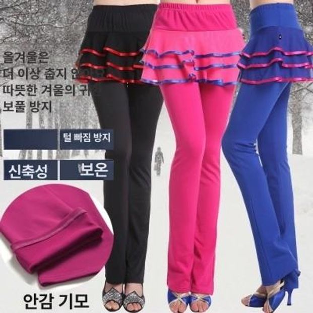 치마바지 부츠컷 댄스팬츠 라인 팬츠 댄스스포츠 라틴댄스 레드 일반 s - 상세 이미지 3