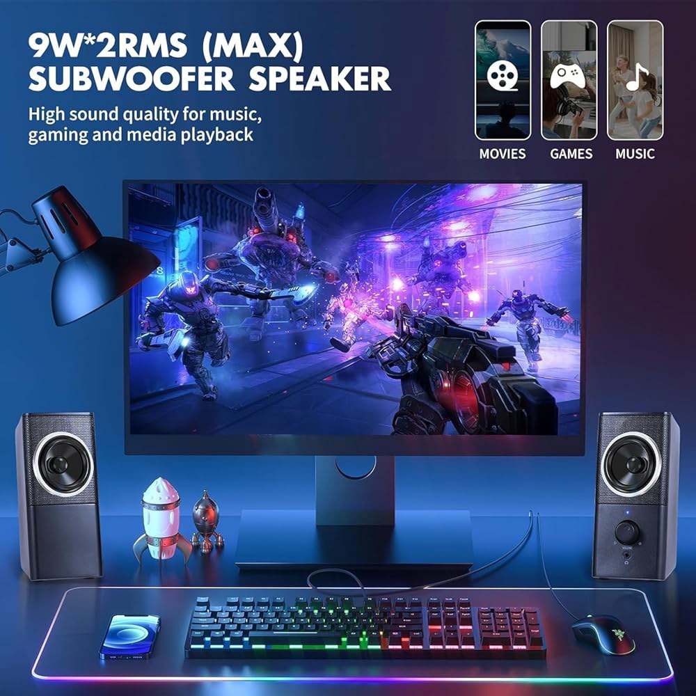 ottosing H21 데스크탑 PC용 클래식 전원, USB 스피커 사운드, 스테레오 3.5mm 컴퓨터 스피커, 멀티미디어 풀 Aux 노트북/데스크톱/태블릿/휴대폰용 게이밍 - 상세 이미지 3