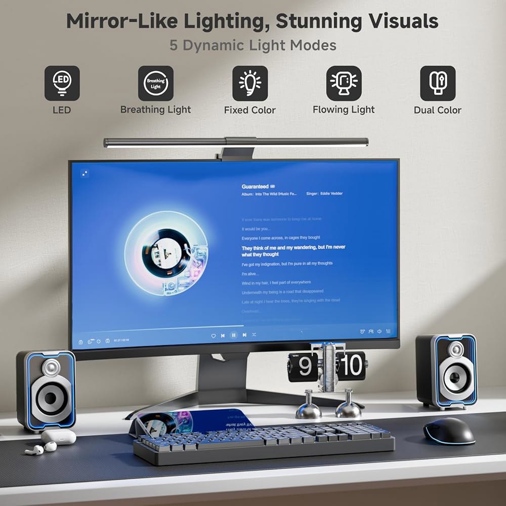 SOULION 2.0 컴퓨터 스피커, 10W 블랙 노트북용 모니터 있는 쉬운 LED 블루투스 USB 제어 거울 사운드바 PC 전원 책상 - 모드가 작은 조명 포드, 같은 데스크톱용 - 상세 이미지 2