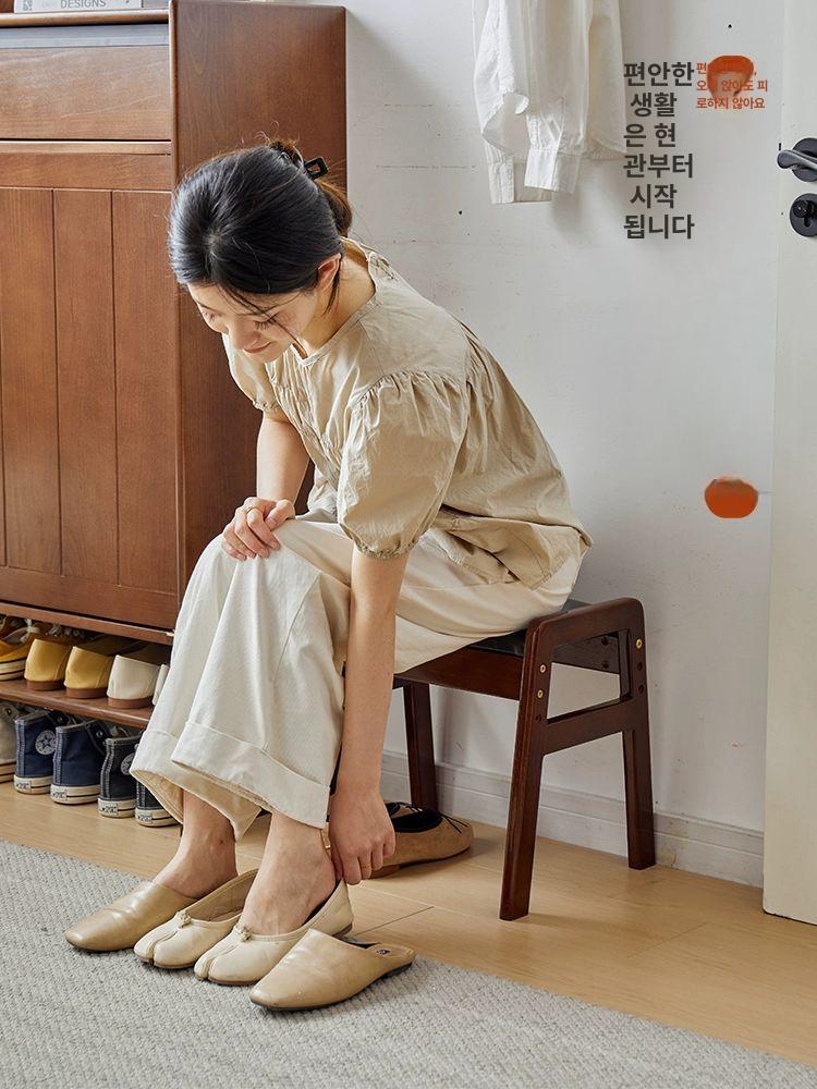 원목 화장대 의자 고무나무 인테리어 콘솔체어 로포텐 화장대의자 스툴 등받이 원형 원목도장 - 상세 이미지 3