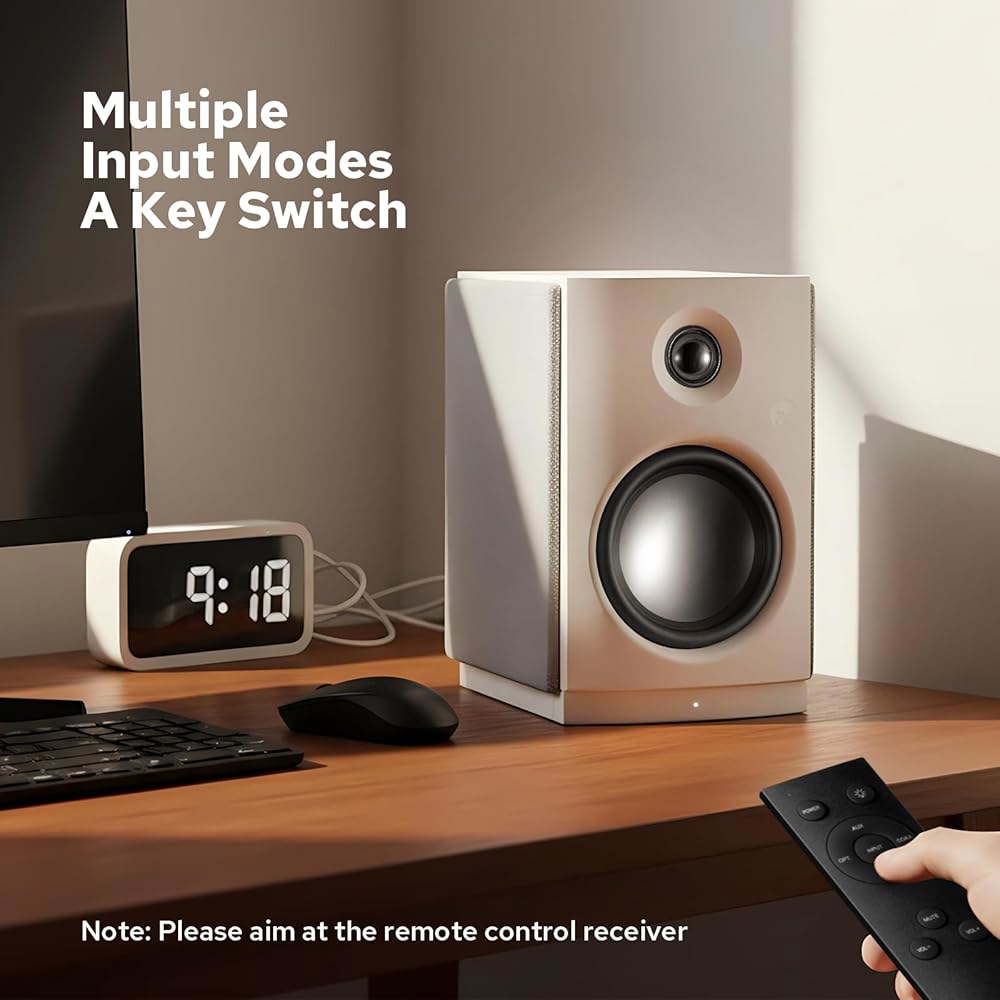 HiVi-Swans OS-10 HiFi 스테레오 스피커, 우퍼, 포함 화이트 62w 데스크 10.2cm(4인치) 블루투스 스피커 터치 컴퓨터 PC/휴대폰/TV용 책장 다이나믹 컨트 - 상세 이미지 2